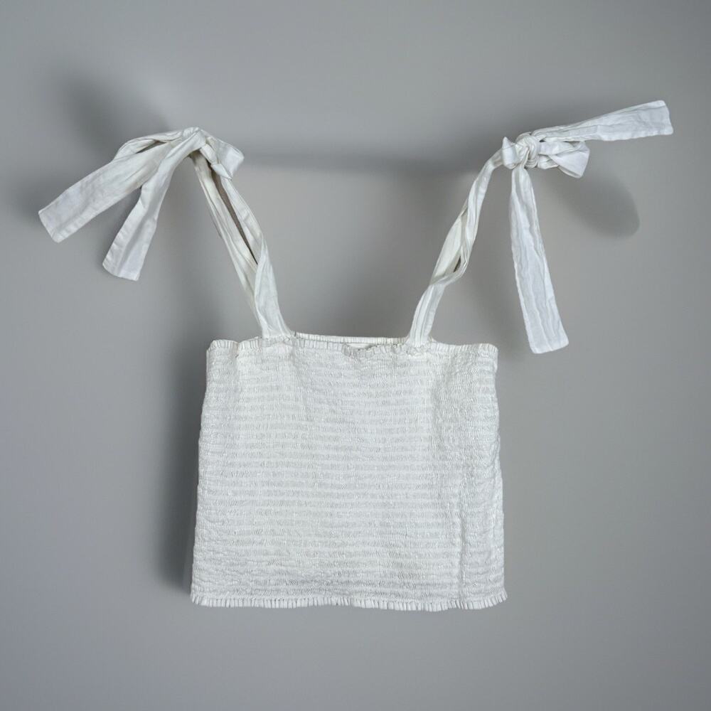 Xirena Top Tank White Cotton Smocked Cropped Women's Size XS